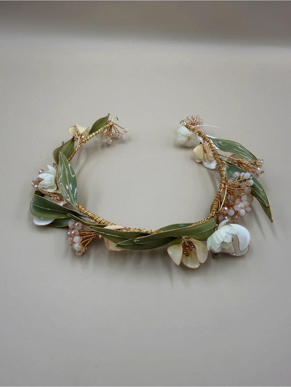 Boho Bridal Floral Crown Gold Green Leaf Wedding Headpiece New